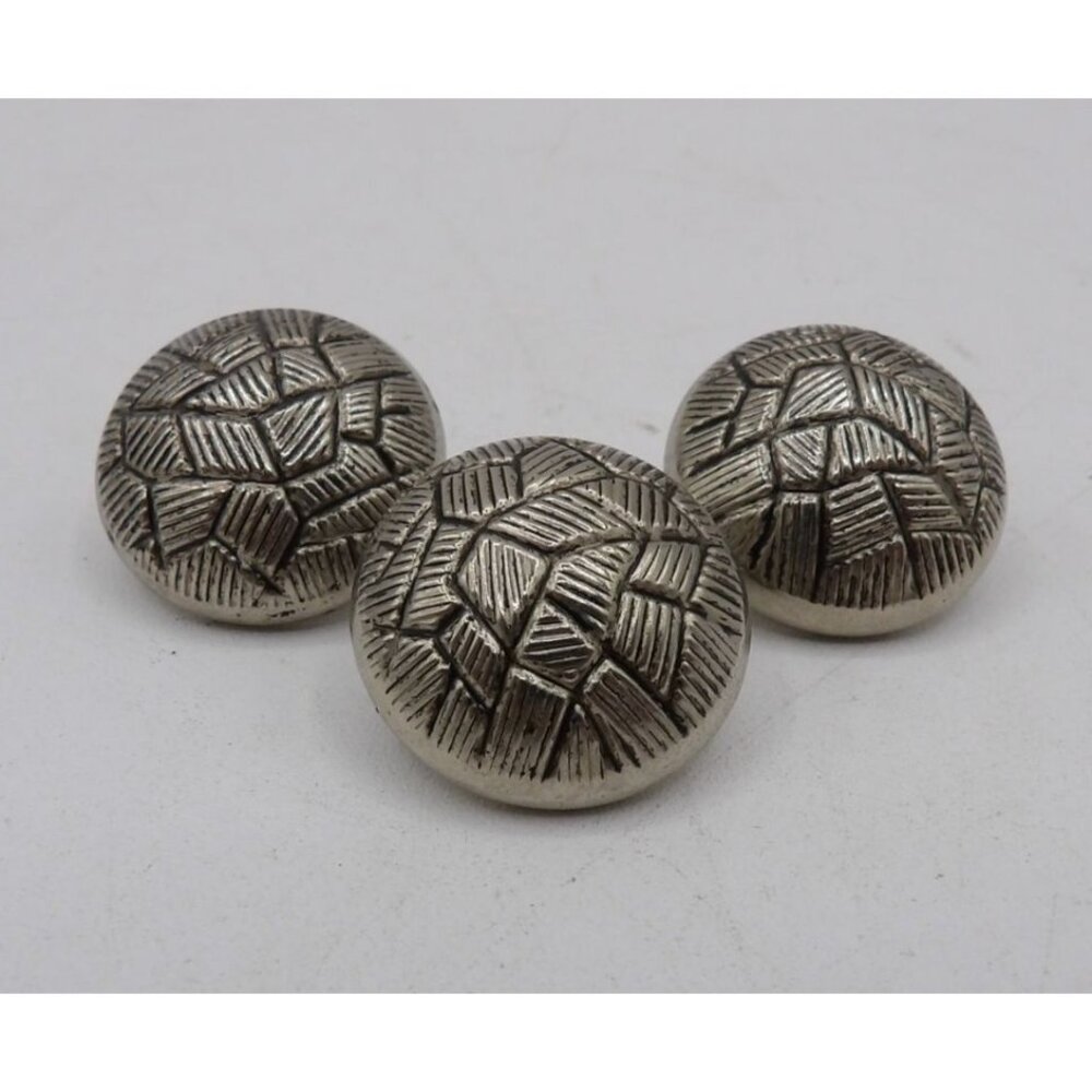Set Of 3 Silver Tone Metal Mosaic Pattern Buttons For Dress Or Jacket  7/8 in D